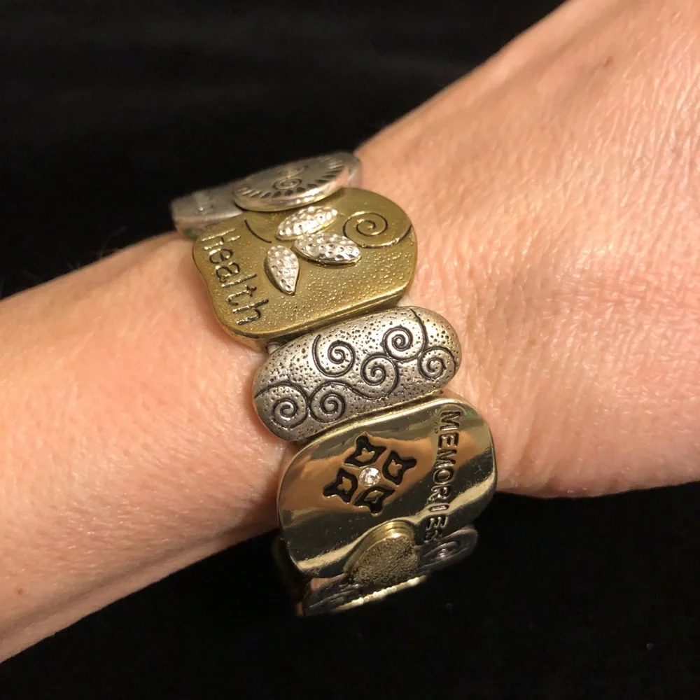 Mixed Metal Spiral Pattern Inspirational Statement Bracelet